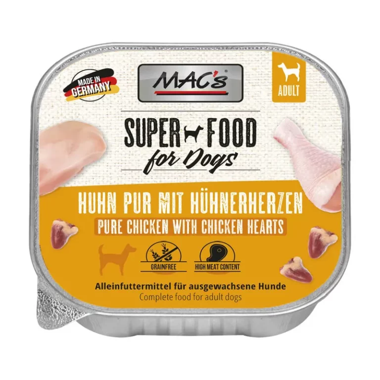 Schalen | Adult | Mac´s Dog | Huhn pur mit Hühnerherzen 150g